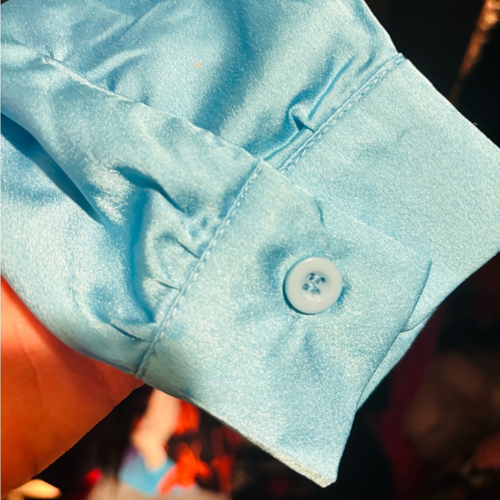 SHEIN Vibrant Blue Satin Button-Down Shirt - Picture 2 of 2
